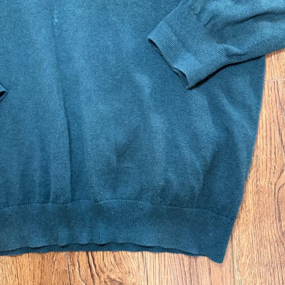 VTG LL Bean Men's‎ Large Dark Green Cashmere Cotton Pullover V-Neck knit Sweater